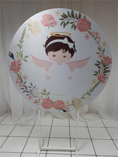 Painel Sublimado Redondo Anjinho Rosa 1,30Cm - BB Festas Aluguel 