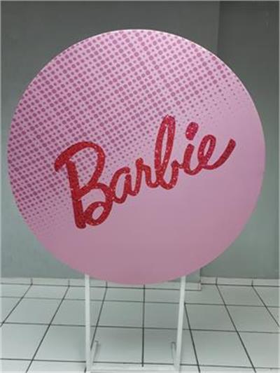 Painel Sublimado Redondo Nome Barbie 130Cm - BB Festas Aluguel 