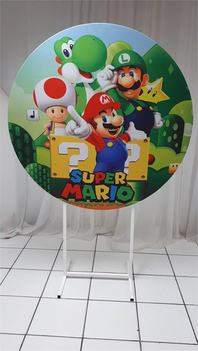 Painel Sublimado Redondo Super Mario 1,30Cm - BB Festas Aluguel 