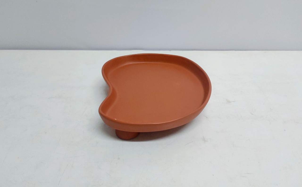 Bandeja Orgânica Meia Lua Fosca Com Pé Terracosta 6Cm Alt X 22Cm Diametro - BB Festas Aluguel 