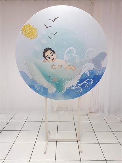 Painel Sublimado Redondo Jonas E A Baleia 1,30Cm - BB Festas Aluguel 