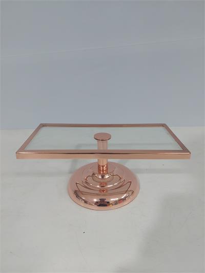 Porta Doce Retangular Vidro Com Borda Rosé Gold Alt11Cm 13Cm X 25Cm - BB Festas Aluguel 