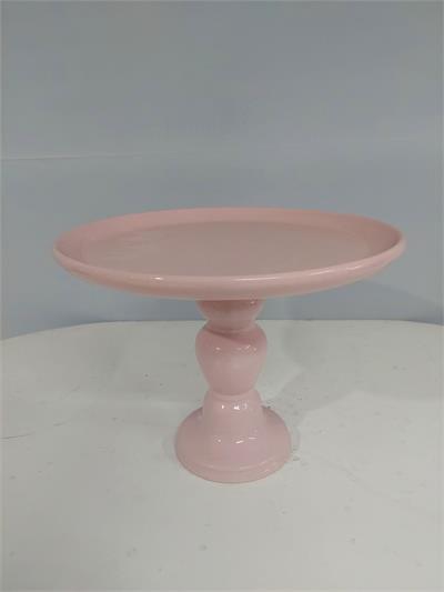 Porta Doce Pé Torneado Alto Rosa Claro 23Cm Alt X 30Cm Diametro - BB Festas Aluguel 