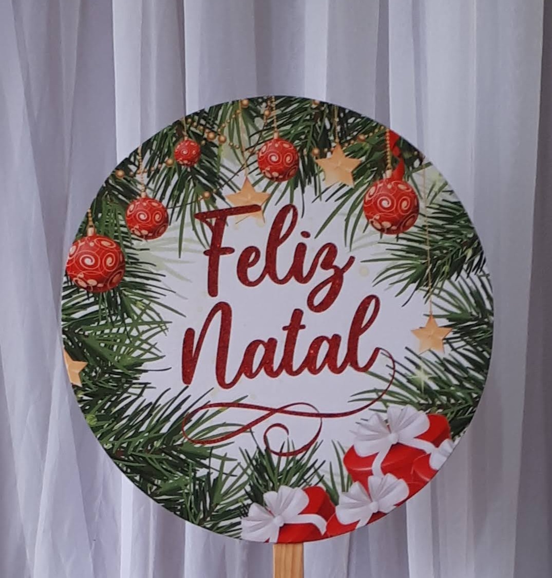 Painel Sublimado Redondo Feliz Natal  60Cm  - BB Festas Aluguel 