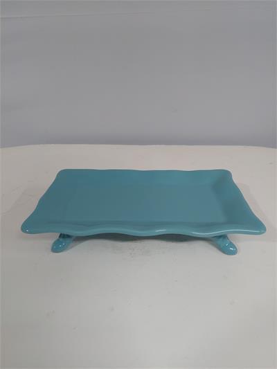 Bandeja Retangular Babado Com Pé Azul Tiffany 5Cm Alt 16Cm Larg X 28Cm Comp - BB Festas Aluguel 