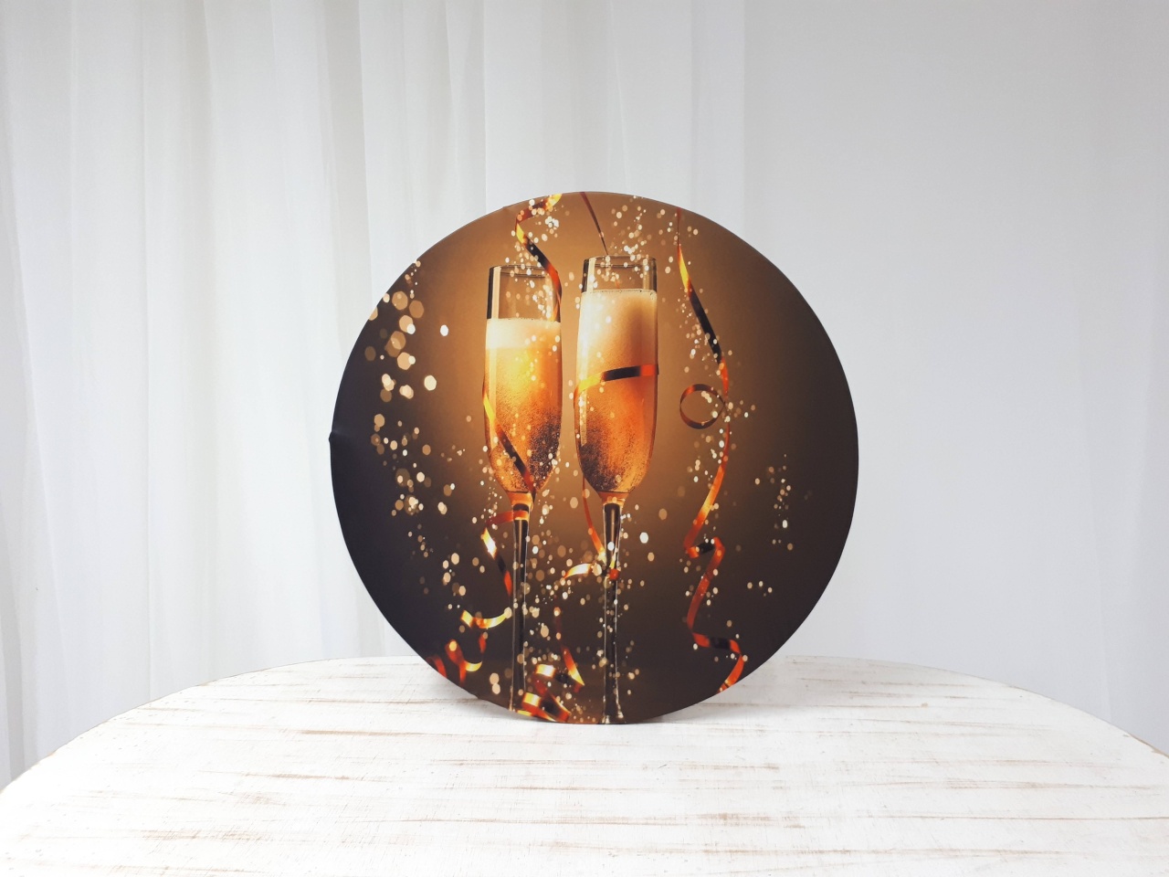 Painel Sublimado Redondo Brinde Champagne Ano Novo 60Cm  - BB Festas Aluguel 
