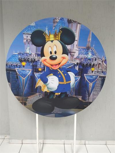 Painel Sublimado Redondo Mickey Rei 1,30Cm - BB Festas Aluguel 