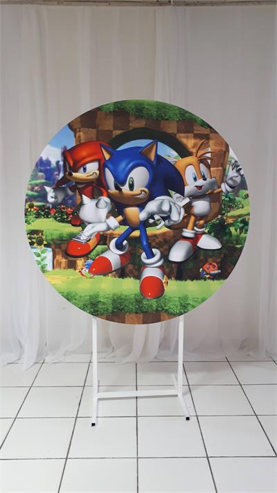 Painel Sublimado Redondo Sonic, Knucles, Tails 1,30Cm - BB Festas Aluguel 