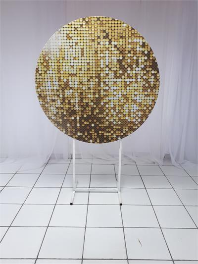Painel Sublimado Redondo Globo Discoteca Dourada 1,30Cm - BB Festas Aluguel 