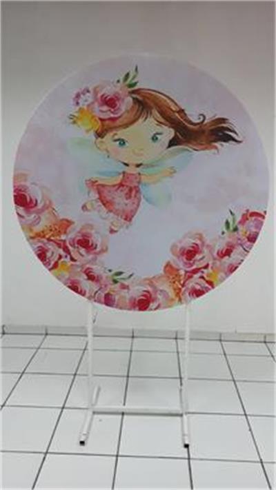 Painel Sublimado Redondo Fada Rosa 1,30Cm - BB Festas Aluguel 
