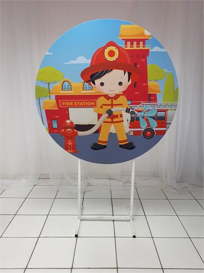 Painel Sublimado Redondo Bombeiro 1,30Cm - BB Festas Aluguel 
