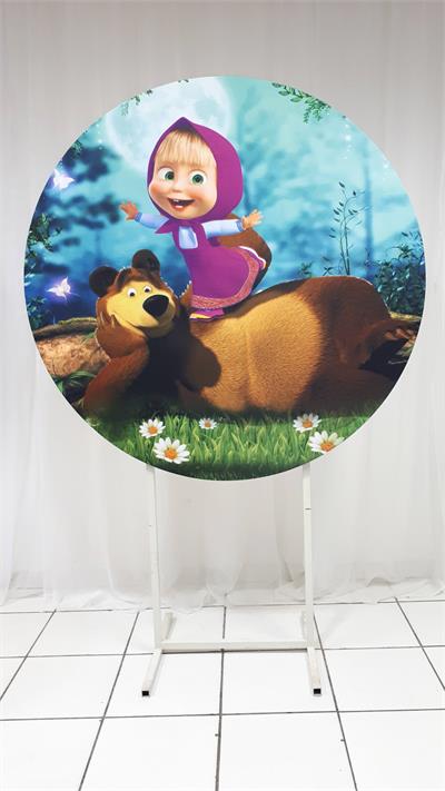 Painel Sublimado Redondo Masha E O Urso 1,30Cm - BBFestasAluguel 