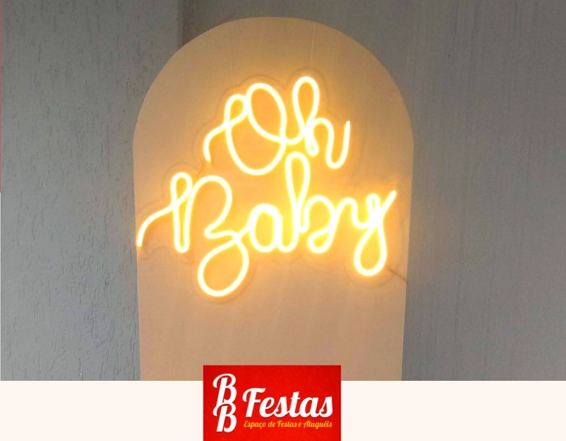Letreiro Oh Baby de Led (Chá Baby) 65Cm Alt X 45Cm Larg - BB Festas Aluguel 