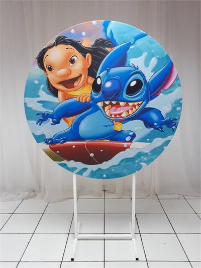 Painel Sublimado Redondo Lilo E Stich 1,30Cm - BB Festas Aluguel 