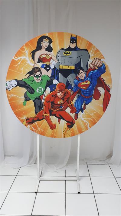 Painel Sublimado Redondo Liga da Justiça 1,30Cm - BB Festas Aluguel 