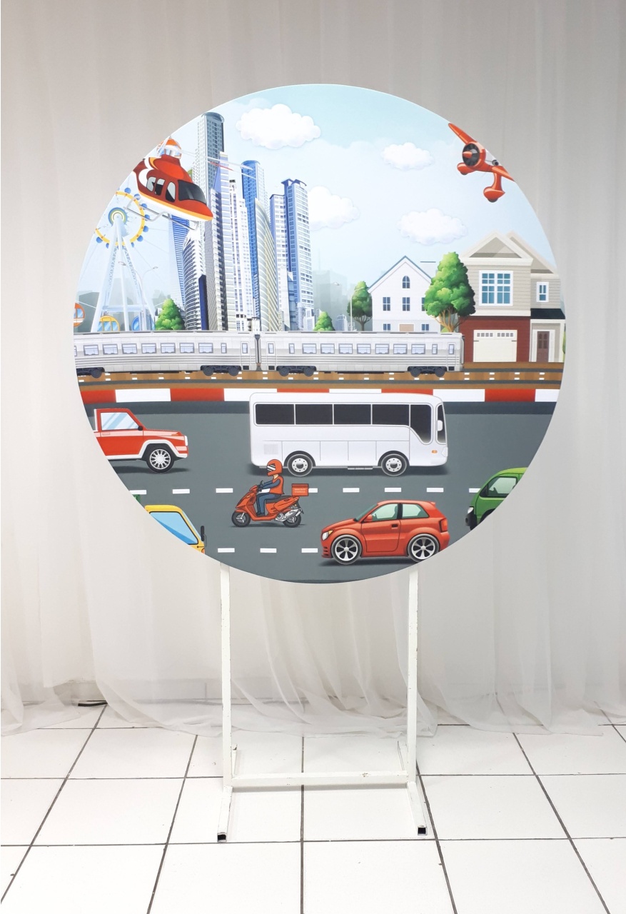 Painel Sublimado Redondo Transito de Carros 2 (Meio de Transporte) 1,30Cm - BB Festas Aluguel 