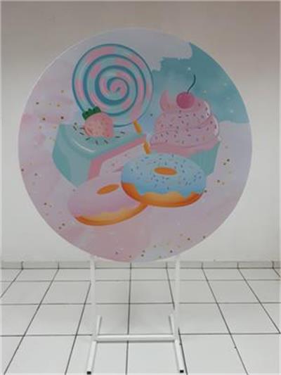 Painel Sublimado Redondo Doces 1,30Cm - BB Festas Aluguel 