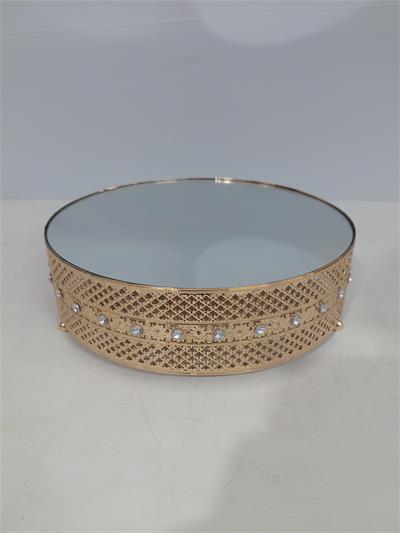 Boleira Espelho Com Base Trabalhada Dourada/M 8Cm X 25Cm - BB Festas Aluguel 