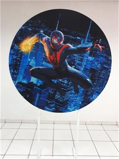 Painel Sublimado Redondo Homem Aranha Preto 1,30Cm - BB Festas Aluguel 