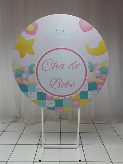 Painel Sublimado Redondo  Chá de Bebe Fofo (Cha Baby) 1,30Cm - BB Festas Aluguel 