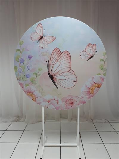 Painel Sublimado Redondo Borboletas No Jardim 1,30Cm - BB Festas Aluguel 