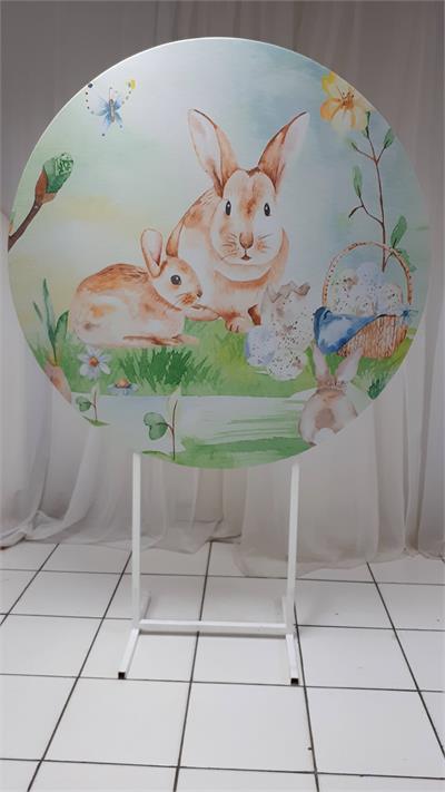Painel Sublimado Redondo  Coelhos Páscoas 1,30Cm - BB Festas Aluguel 