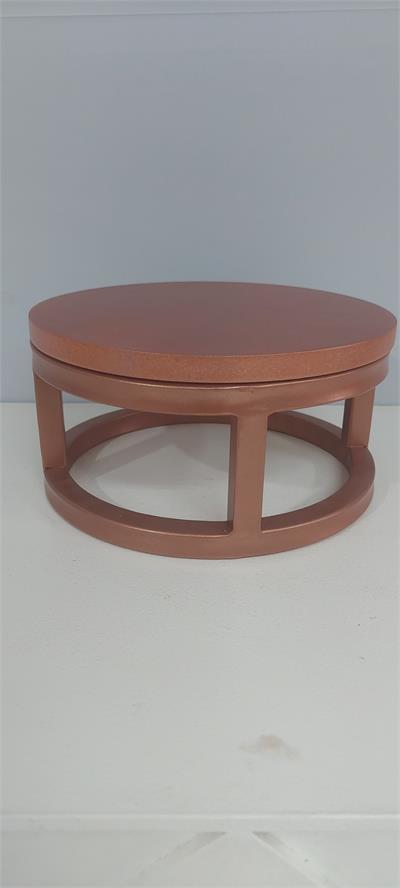 Porta Doce Baixo Redondo Em Mdf Com Suporte de Ferro Rosé Gradeado Alt 13Cm X 22Cm X 22Cm - BB Festas Aluguel 