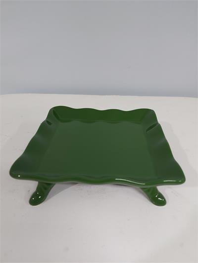 Bandeja Quadrada Babado Com Pé Verde Escuro Alt 6Cm X 20Cm Diametro - BB Festas Aluguel 