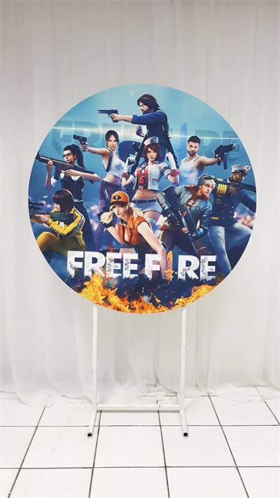Painel Sublimado Redondo Skins Free Fire 1,30Cm - BB Festas Aluguel 