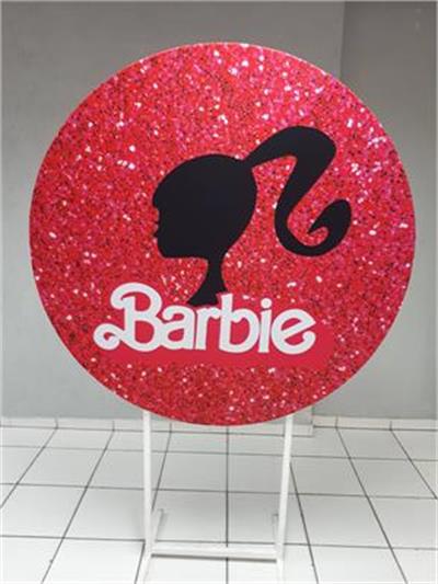 Painel Sublimado Redondo Barbie Logo 1,30Cm - BB Festas Aluguel 