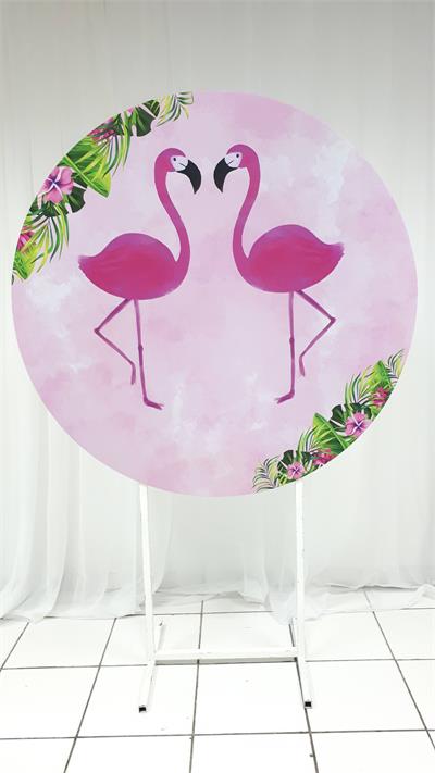 Painel Sublimado Redondo Flamingos 1,30Cm - BB Festas Aluguel 