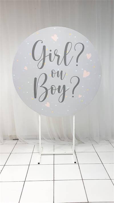Painel Sublimado Redondo Chá Revelação Inglês 1,30Cm - BB Festas Aluguel 