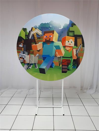 Painel Sublimado Redondo Minecraft Vanilla 1,30Cm - BB Festas Aluguel 