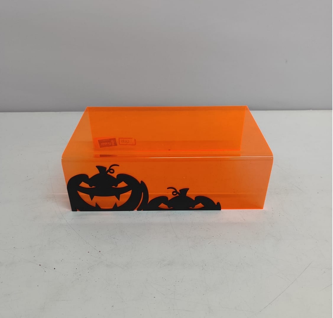 Suporte Retangular Acrílico Laranja P (Halloween) 5Cm Alt X 15Cm Larg X 20Cm Comp - BBFestasAluguel 