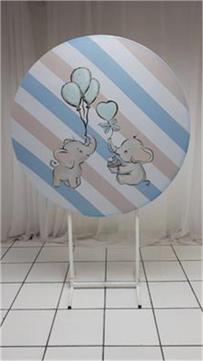 Painel Sublimado Redondo Cha de Revelaçao Com Elefantinhos 1,30Cm - BB Festas Aluguel 