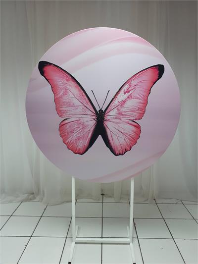 Painel Sublimado Redondo Borboleta Rosa 1,30Cm - BB Festas Aluguel 