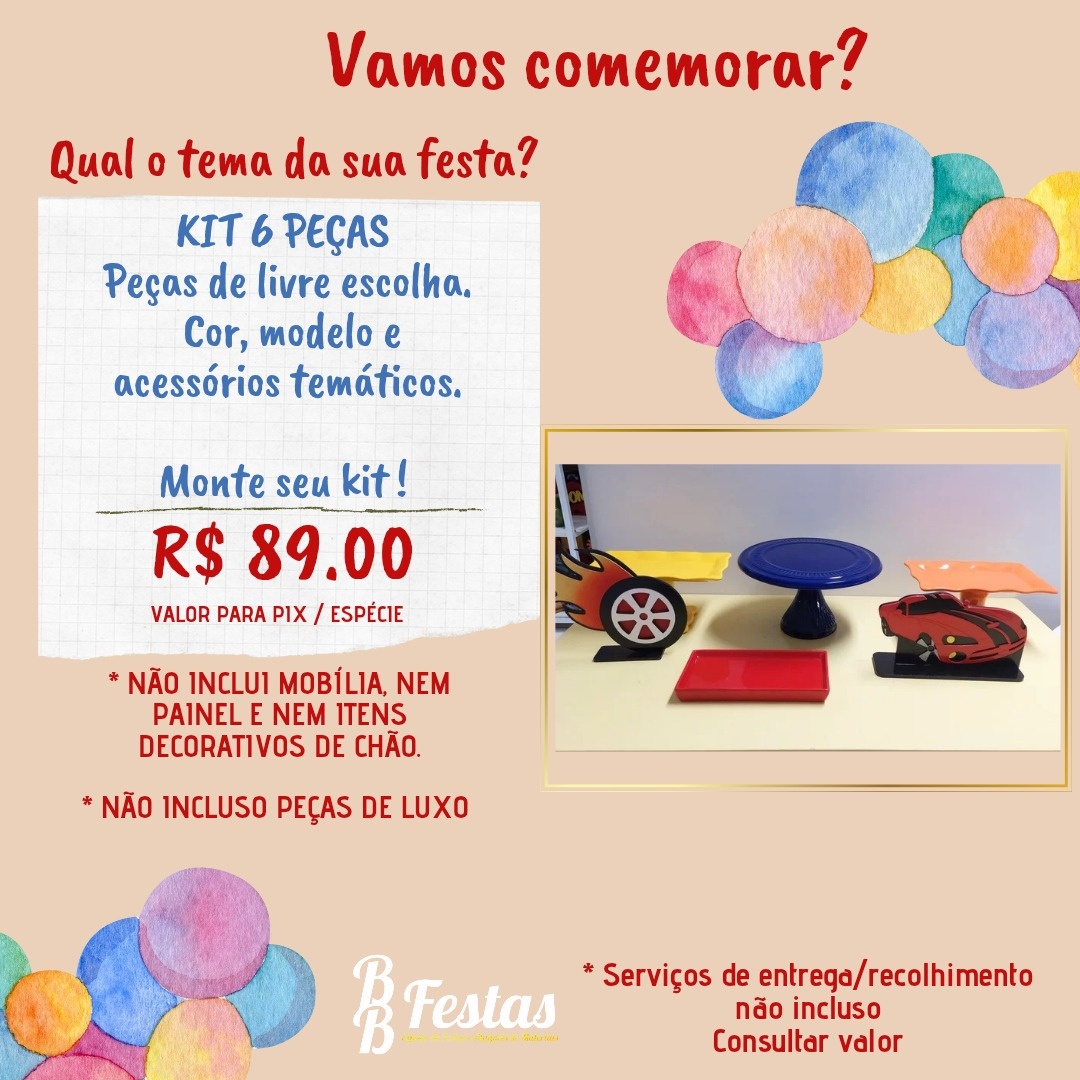 Kit 6 Peças Decorativas de Mesa  - BB Festas Aluguel 