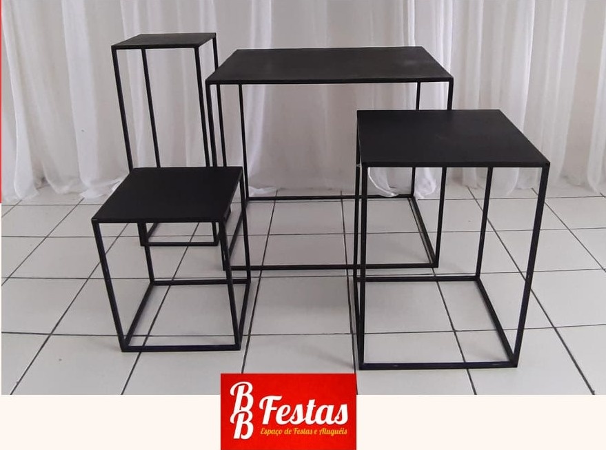 4 Mesas Cubo Vazada Preta  - BB Festas Aluguel 