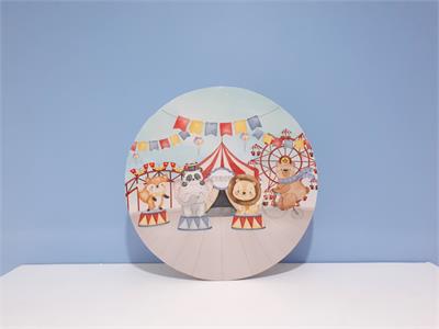 Painel Sublimado Redondo Circo Com Animais 60Cm - BB Festas Aluguel 