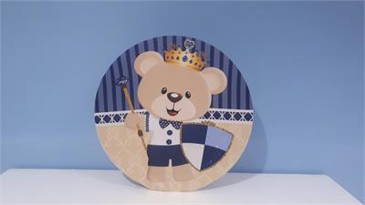 Painel Sublimado Redondo Urso Rei Azul (Cha Baby) 60Cm - BB Festas Aluguel 
