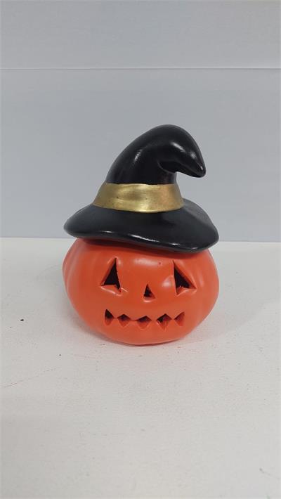 Abóbora Com Chapéu de Bruxa Louça (Halloween) 19Cm X 19Cm - BBFestasAluguel 