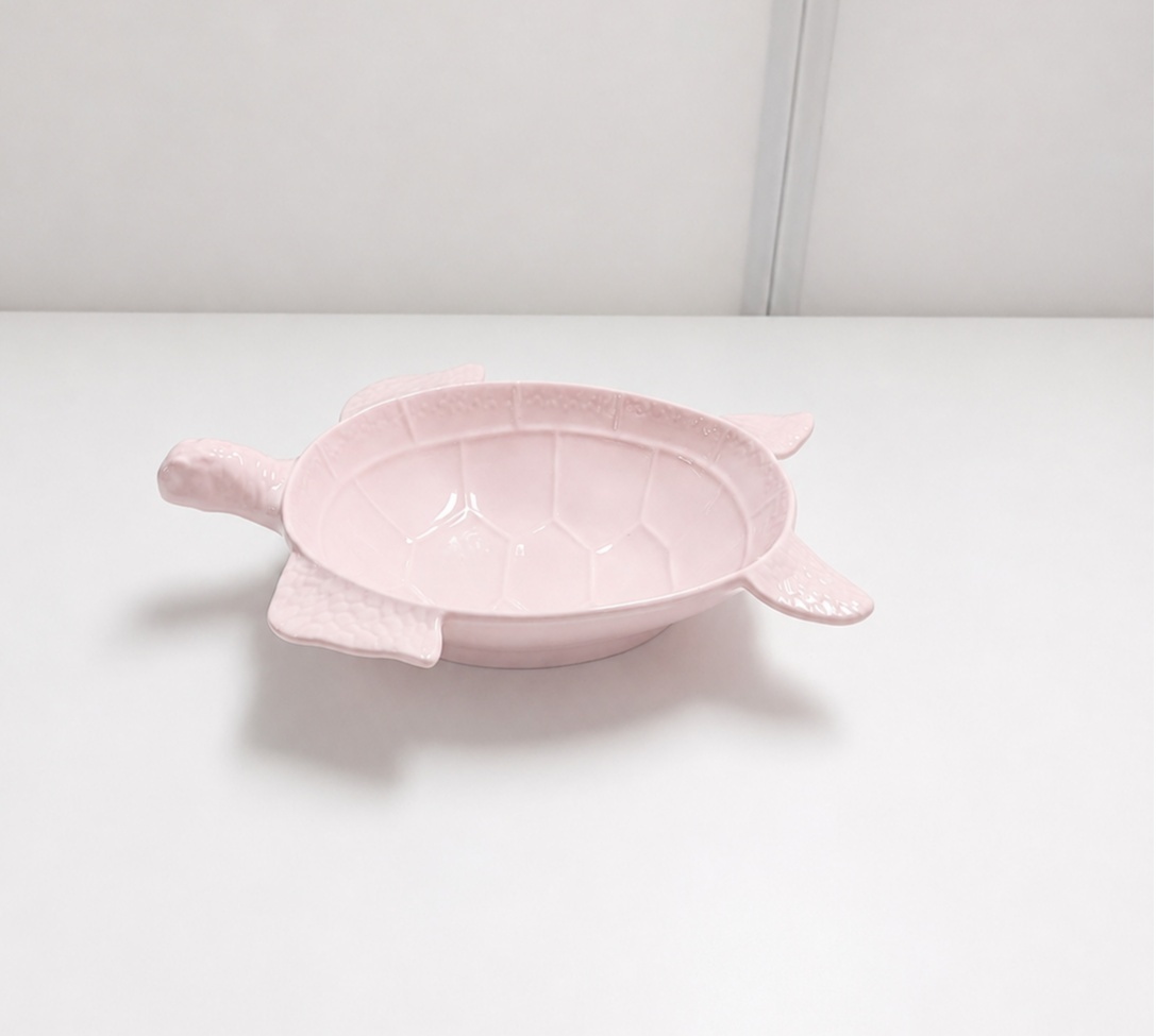 Bandeja Formato Tartaruga Fundo Rosa Claro 20Cm Diametro - BBFestasAluguel 