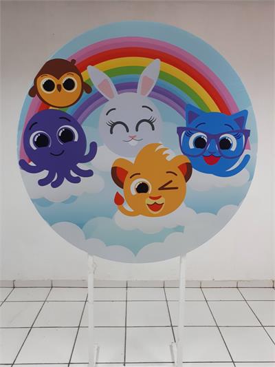 Painel Sublimado Redondo Animais Fofos 1,30Cm - BB Festas Aluguel 