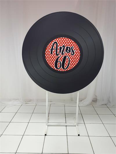 Painel Sublimado Redondo Disco Anos 60 1,30Cm - BB Festas Aluguel 