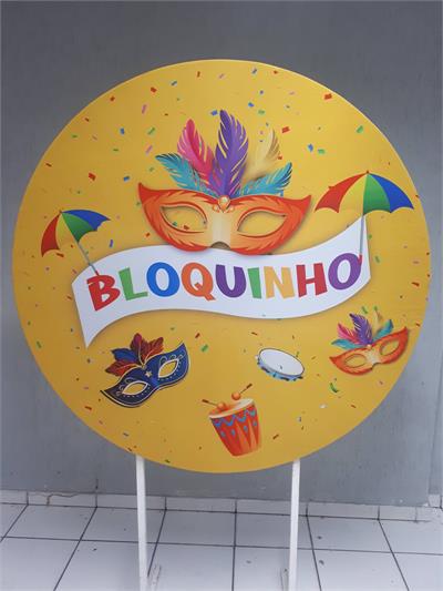 Painel Sublimado Redondo Bloquinho Carnaval 1,30Cm - BB Festas Aluguel 