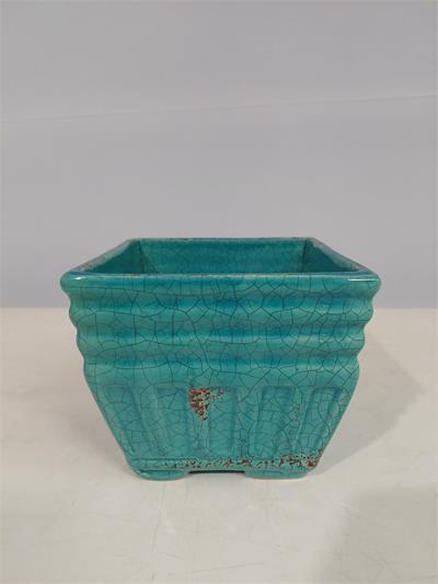 Cachepo Quadrado M Verde Tiffany Envelhecido Alt11Cm 13Cm X 13Cm - BB Festas Aluguel 