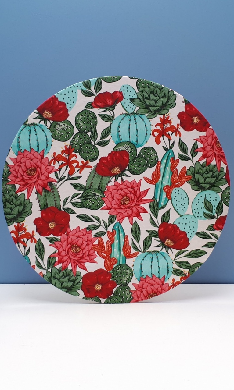Painel Sublimado Redondo Cactos Com Flores 60Cm - BBFestasAluguel 