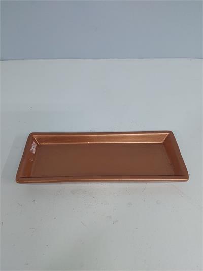 Bandeja Retangular Reta Sem Pé Pp Rosé Gold Escura Alt2Cm 9Cm X 24Cm - BB Festas Aluguel 