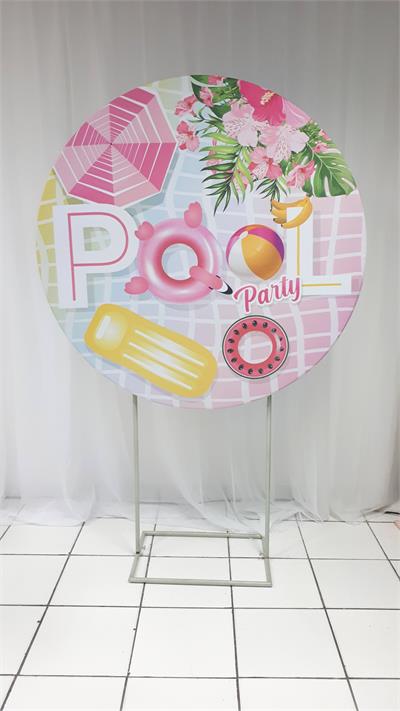 Painel Sublimado Redondo Pool Party Rosa 1,30Cm (Bb Festas) - BB Festas Aluguel 