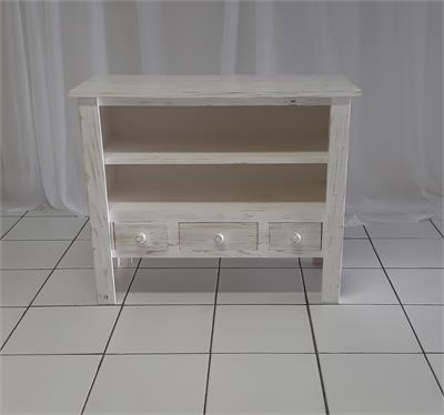 Cômoda Patinada Branca Com 2 Prateleiras  80Cm Alt X 1M Larg X 45Cm Comp - BB Festas Aluguel 